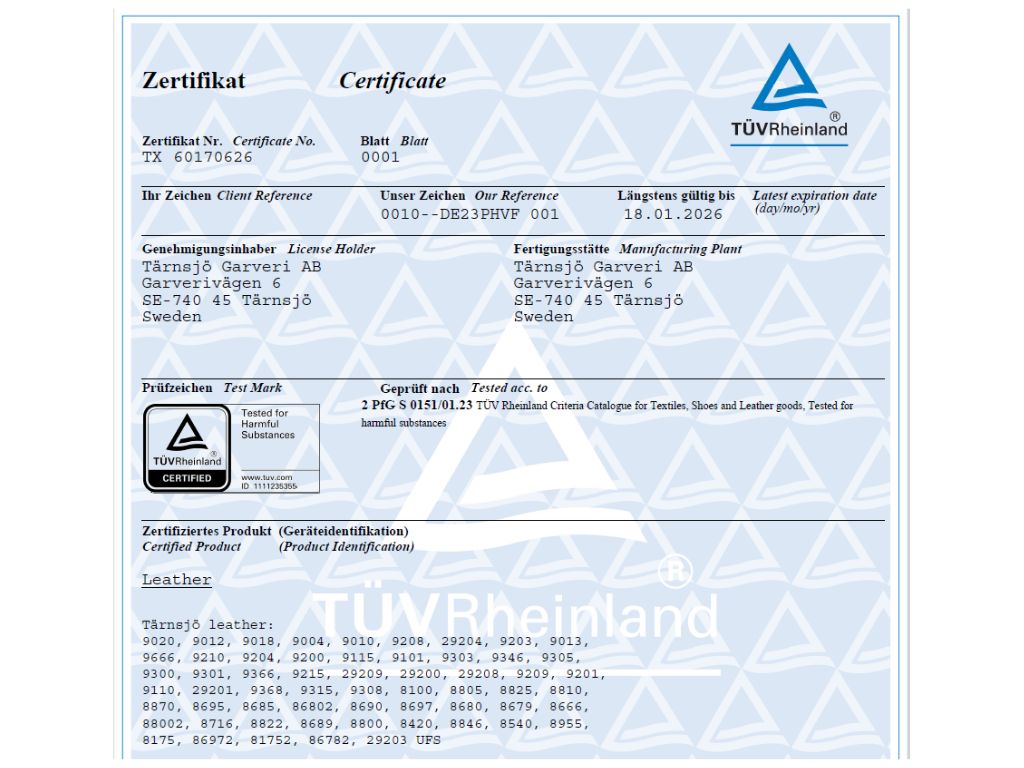 certifikovaná kůže
